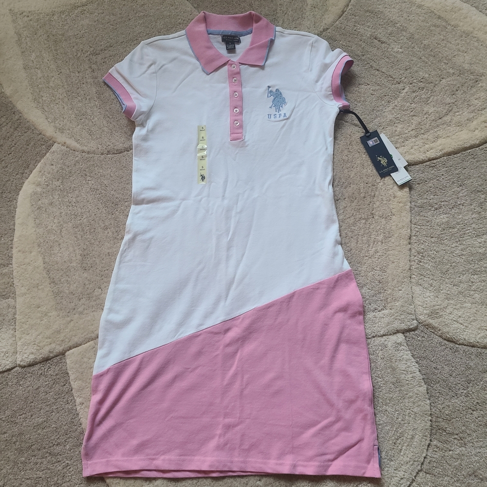 SOLD - U.S. Polo Assn. Women's Pink and White Dress